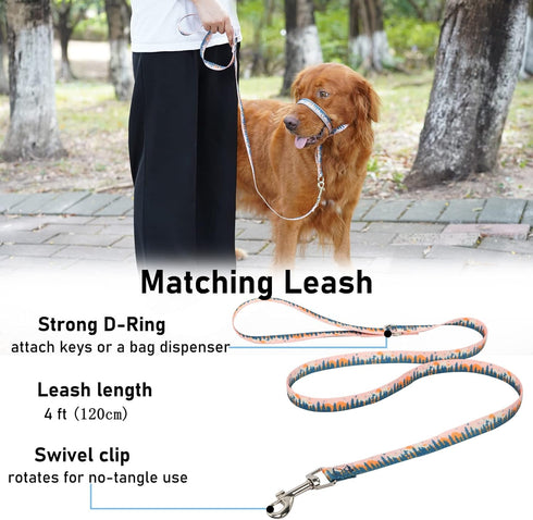 BARKLESS Dog Head Collar, Anti-Pulling Halter with Leash, Adjustable Clip for Small Medium Large Dogs, Perfect for