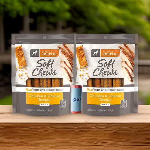Wiggles & Wags Meaty Sticks, Formerly Simply Nourish Soft Chews, Chicken & Cheese Dry Dog Food, 6oz, 2 Pack