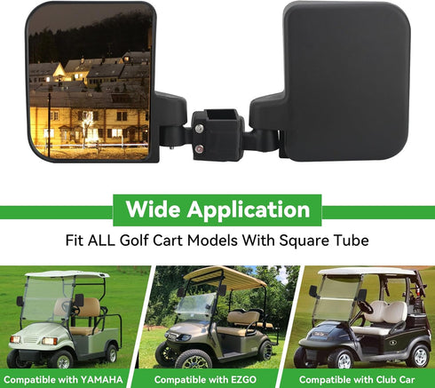 No Drilling Golf Cart Side Mirrors - HD Shatterproof Mirrors for EZGO Club Car Yamaha with Blind Spot