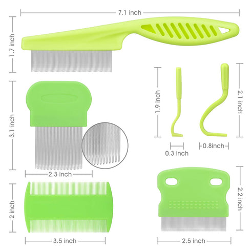 Cat & Dog Grooming Set - Fine Tooth Comb for Grooming, Removing Dandruff Flakes, Float Hair, Tear Marks (Green)
