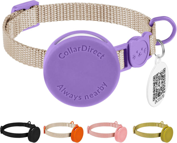 CollarDirect Cat Collar with Airtag Holder, ID Tag, and Bell - Breakaway Nylon Collar for Kittens and Cats (Violet, XS)