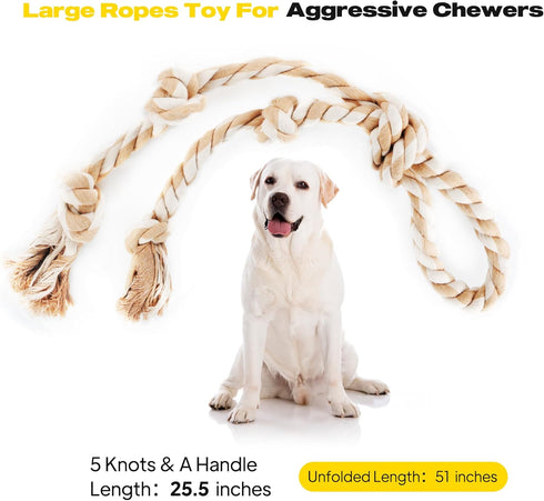 PetiFine Dog Rope Toys - Large Tug of War Toys for Aggressive Chewers, 29" with 3 Big Knots