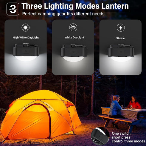 FLY2SKY 3 Pcs Black LED Camping Lights - Portable Rechargeable Tent Light - Survival Gear for Camping Hiking Backpacking