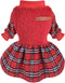 Small Dog Christmas Sweater Dress, Red Plaid Xmas Winter Outfit for Girls, Holiday Clothing Pet Apparel