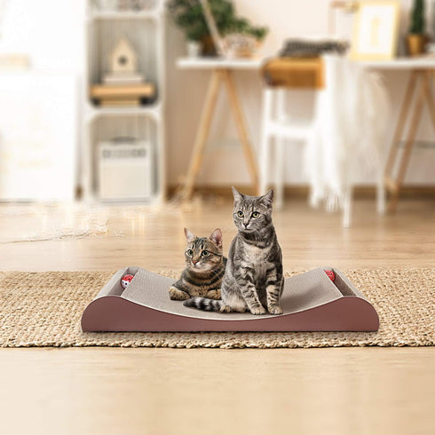 FluffyDream Cat Scratcher, Infinity Shape Curved Scratching Pad House Bed Furniture Protector, Brown, Bone + Bell