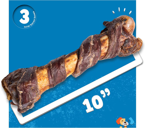 10" (3 Pack), Jack&Pup Pork Femur Bones for Dogs Bacon Twist Big Bones for Large Dogs, Gourmet Beef Bones for Agressive