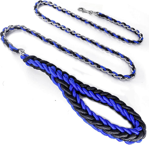 Dog Leash Rope Chain, Nylon Rope Metal Chain for Pet Leads, 6ft Heavy Duty Chew Proof Training for Medium Large Dogs