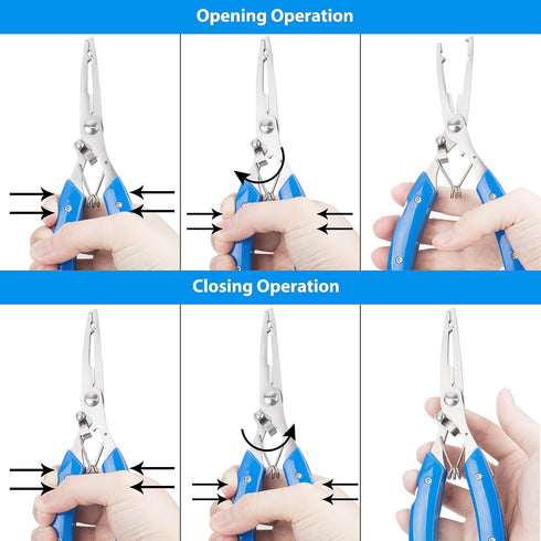 Fishing Pliers + Fish Hook Remover, Line Cutter, Curved Nose Fishing Tackle Tool Set (Blue)