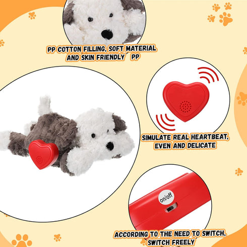 2 Pack Liliful Puppy Heartbeat Toy Stuffed Puppy for Sleep Aid Plush Animals Dog Toy with Beating Heart Relief