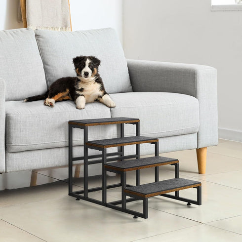 Dog Stairs for High Beds - 4 Steps for Small Medium Dogs, Easy to Walk on Pet Steps for Beds and Cars