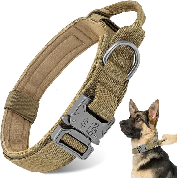 Tactical Dog Collar, Adjustable Heavy Duty Nylon with Metal Buckle and Control Handle for Small Medium Large Dogs