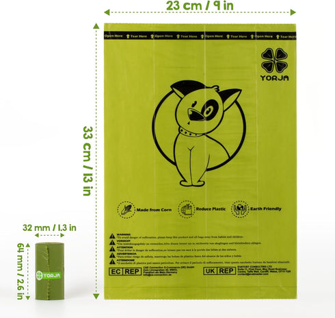 360 100% YORJA Dog Poop Bags Rolls, Pet Waste Bags, Leak Proof Extra Thick and Strong Corn Starch Blend