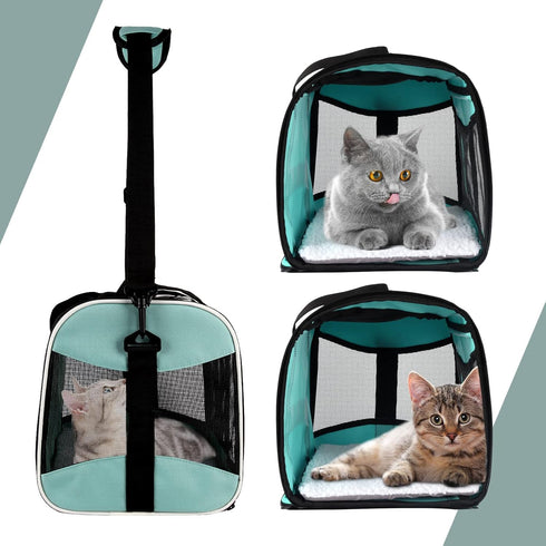 Soft-Sided Cat Carrying Case, Airline Approved Pet Travel Carrier for Medium Cats and Small Dogs (17x11x11 Green)