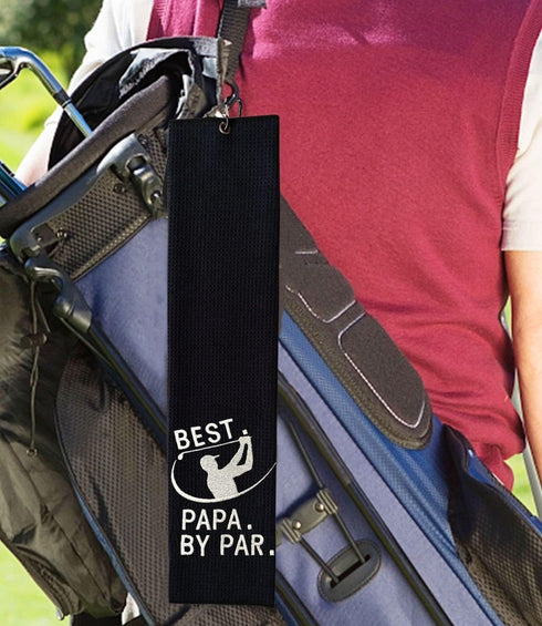 Funny Golf Towel - Best PAPA by Par, Embroidered Golf Gifts for Men with Clip