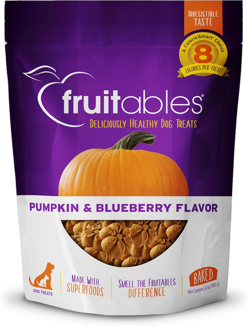 Fruitables Baked Dog Treats – Healthy Low Calorie Pumpkin and Blueberry, 12 Ounces