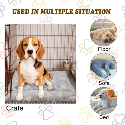 Cat Dog Bed Mat & Blanket, Reversible Crate Pad Bed Mat and Ultra Soft Warm Fleece Calming Blanket for Small Puppy