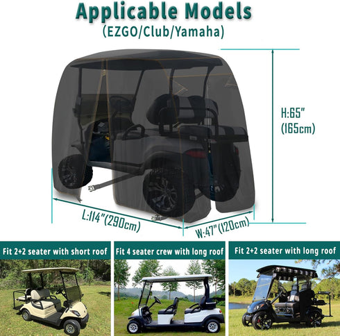 Golf Cart Covers for 4 Passenger+2 Passenger, 420D Heavy Duty Waterproof Windproof for EZGO Club Car Yamaha