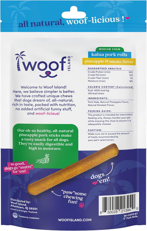 (1 Pack) Kalua Pork Rolls - Hawaiian Island Inspired Pork Pets Treats - Rawhide Free Pet Chews Long Lasting No Hide
