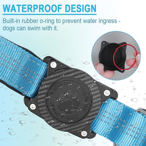 Airtag Dog Collar, Waterproof Air Tag Holder Dog Collar, Reflective Comfortable Padded, Adjustable Pet Collar for Small Medium Large Heavy Duty Dogs, Blue without Luminous Case, L