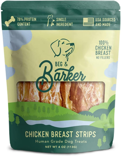 Beg & Barker Chicken Jerky for Dogs (4 Ounce, Pack of 1) - Natural Dog Treats Made in The USA, Grain Free