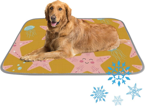 imiBBWQu Dog Cooling Mat Floral Starfish Jellyfish Pink Dog Cooling Mat for Summer
