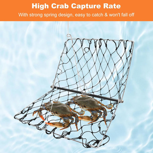BestYiJo Castable Crab Trap, with Orange Thickened Braided line and Crab Ruler for catching catching Blue Crabs