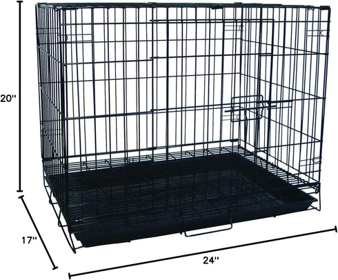 YML 24-Inch Foldable Light Duty Door Dog Crate, Black with Wire Bottom Grate and Plastic Tray