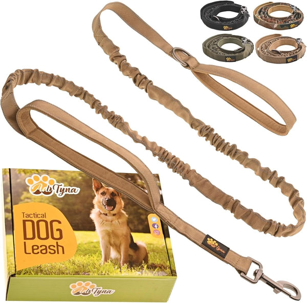 Heavy Duty Bungee Dog Leash 6 ft - 7.5 ft for Large Medium Dogs, No Pull, Reflective, Tactical, Coyote Brown