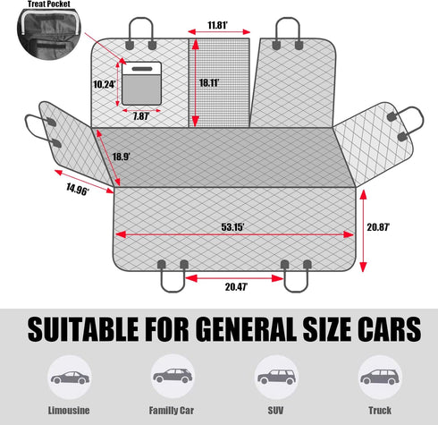 AULDEY Hammock Dog Car Seat Cover, Waterproof with Mesh Window and Storage Pocket, Durable Scratchproof Nonslip Dog Car