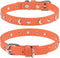 Leather Dog Collar for Small Medium Dogs, Adjustable Star Moon Rivet Studded, Rust-Proof Metal Buckle, Orange, Size