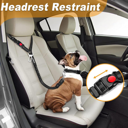 Paercute 3 Set Piece Dog Car Seat Belt - Retractable Adjustable Pet Seatbelts for Vehicle Headrests - Heavy Duty
