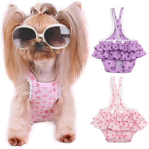 2 Pieces Washable Female Diapers with Suspender Comfort Reusable Doggy Diapers Reusable
