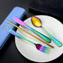 | Travel Utensils Set | Reusable Camping Cutlery Set | Stainless Steel Flatware Set | Portable Silverware Set with Case | Includes Knife/Fork/Spoon/Straw/Cleaning Cloth/Case (Rainbow) by Boulder Bee