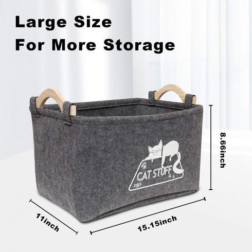 Vumdua Cat Toy Box, Cat Toy Storage Basket with Handles, Felt Pet Toy Basket Pet Supplies Storage Bin, Perfect