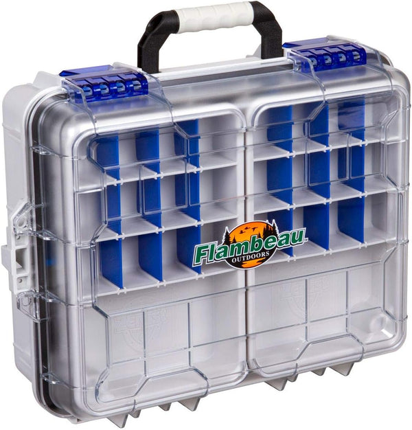 Flambeau Outdoors 3000WPNC Waterproof Satchel 3000, Portable Tackle Box with Trays, Gray/Clear