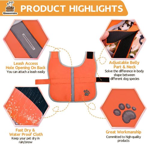 Queenmore Cold Weather Dog Coats, Loft Reversible Winter Fleece Vest, Waterproof Pet Jacket in Multiple Sizes