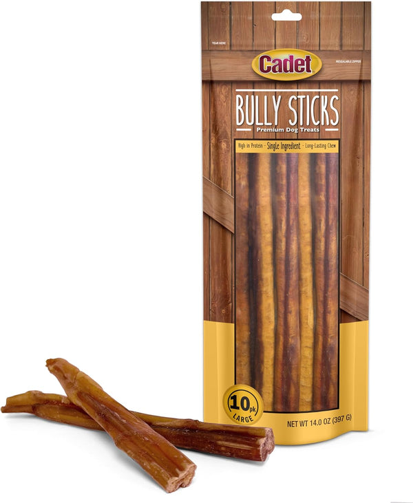 Cadet Bully Sticks for Large Dogs, All-Natural Beef Pizzle, Rawhide-Free Long-Lasting Dog