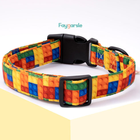 Faygarsle Colorful Dog Collar for Small Medium Large Dogs, Toy Building Blocks Patterned Collar for Puppy Girl