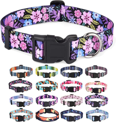 Dog Collar with Bohemia Floral Tribal Patterns, Soft Adjustable Ethnic Style Collar for Small Medium Large Dogs (Floral