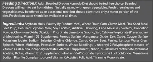 Komodo Diets Adult Bearded Dragon Food, Natural Grains, Essential Nutrients for Growth and Color, 14 oz