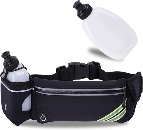 Running Belt with Water Bottle Holder for iPhone 16 15 14 13 12 11 Pro Max Xs 16e Xr X Plus SE Mini/Galaxy, Reflective
