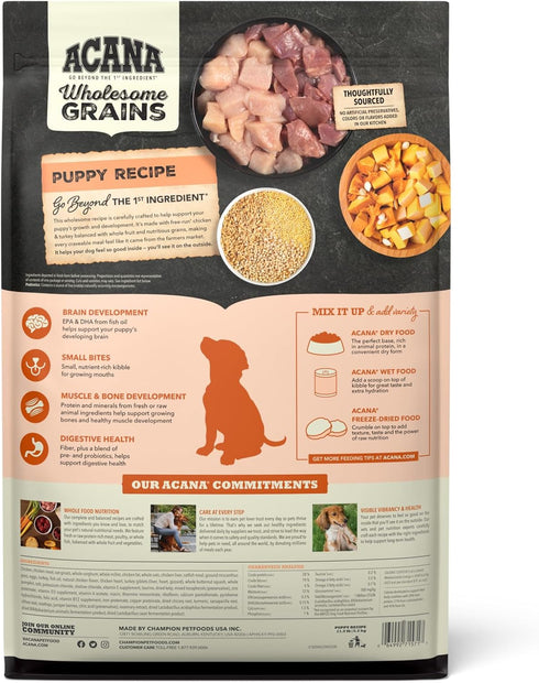 ACANA Wholesome Grains Dry Dog Food, Puppy Recipe, Real Chicken, Eggs and Turkey, 11.5 lb