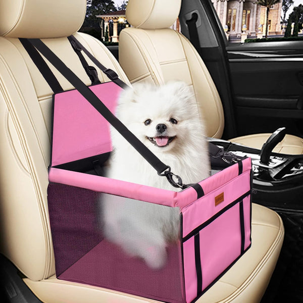 SWIHELP Pet Car Booster Seat Travel Carrier Cage - Oxford Breathable Folding Soft Washable Travel Bags for Dogs, Cats,