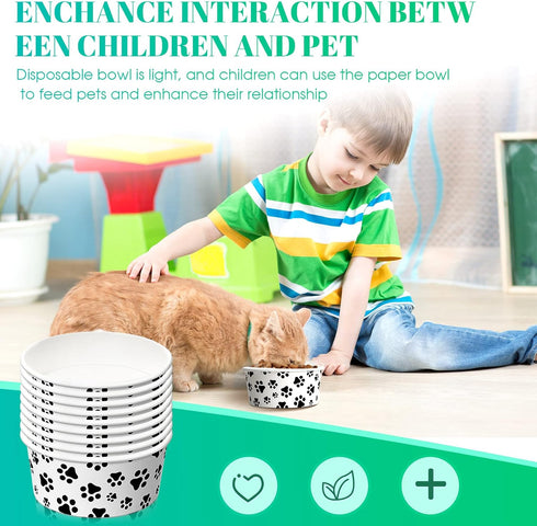 30 Pieces Small Disposable Dog Bowls with Printed Pattern, Pet Paper Food Bowls for Dogs, Cats, and Puppies