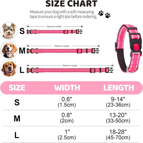 2 Pack Reflective Dog Collar for Small Dogs, Nylon Durable Soft Padded Neoprene Collars for Medium Puppy Extra Large