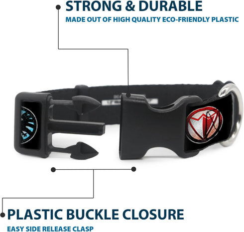 Buckle-Down Plastic Clip Collar - 9-Avenger Icons Black/Multi Color - 1" Wide, Fits 9-15" Neck