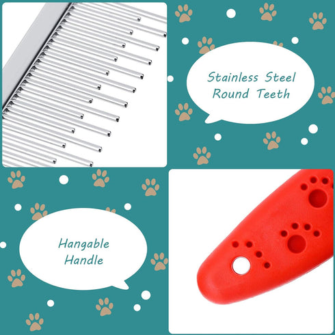 Patelai 2 Pieces Pet Hair Comb, Stainless Steel Grooming Comb for Small Dogs, Cats, Rabbits, Red and Yellow