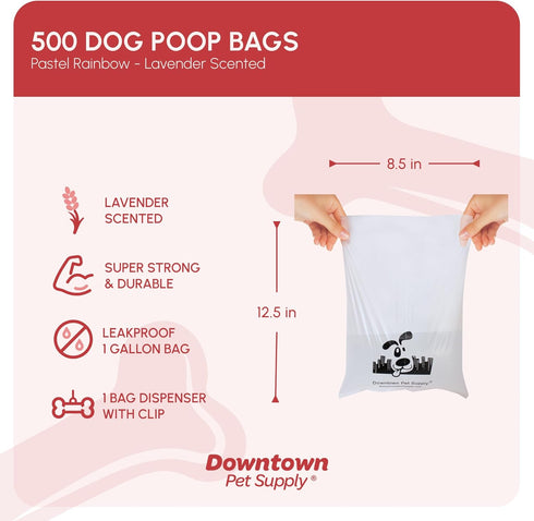 500 Count 12.5" 8.5" Downtown Pet Supply Scented Poop Bags for Dogs with Dispenser, - Leak-Proof Dog Waste Bags