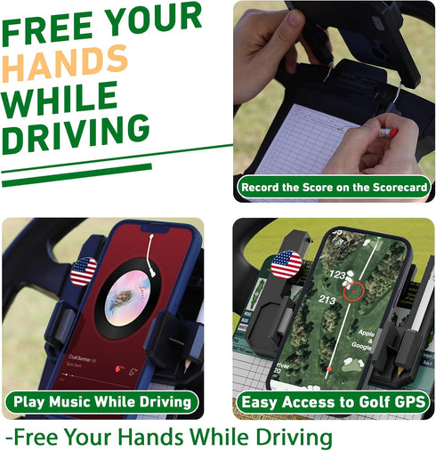 Golf Cart Steering Wheel Cell Phone Mount, Flip Up Phone Holder for Club Car, EZGO, Yamaha