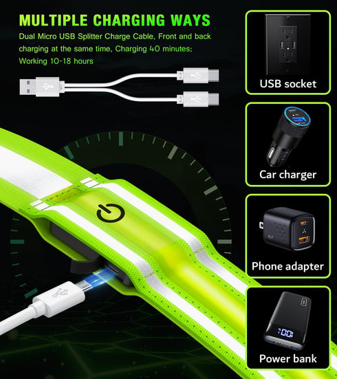 LED Reflective Running Gear, High Visibility Belt Sash with Armband for Night Walking, Adjustable Light Up Safety Gear